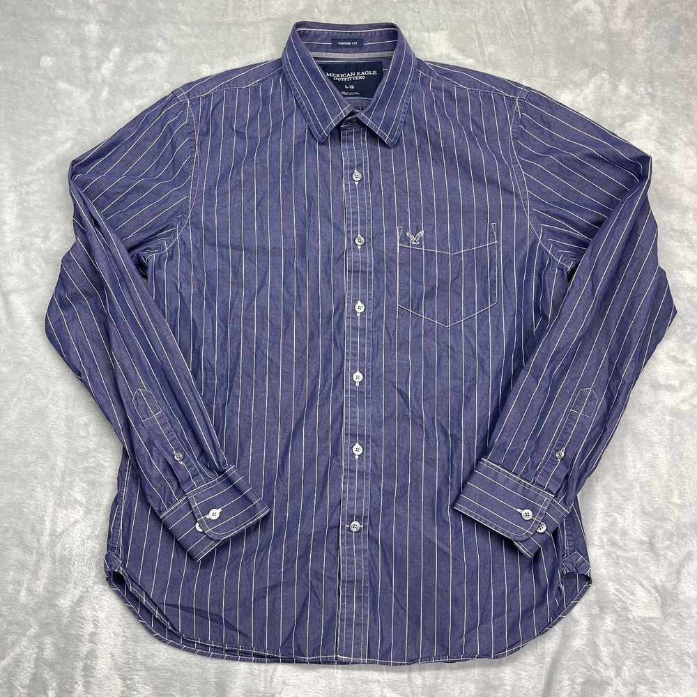American Eagle Shirt Mens L Purple Striped Vintage Fit Long Sleeve‎ Button Up